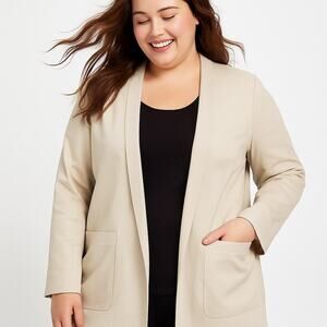 LAFAYETTE 148 NEW YORK Open Front Blazer Jacket Champagne Pockets Size XXL NEW